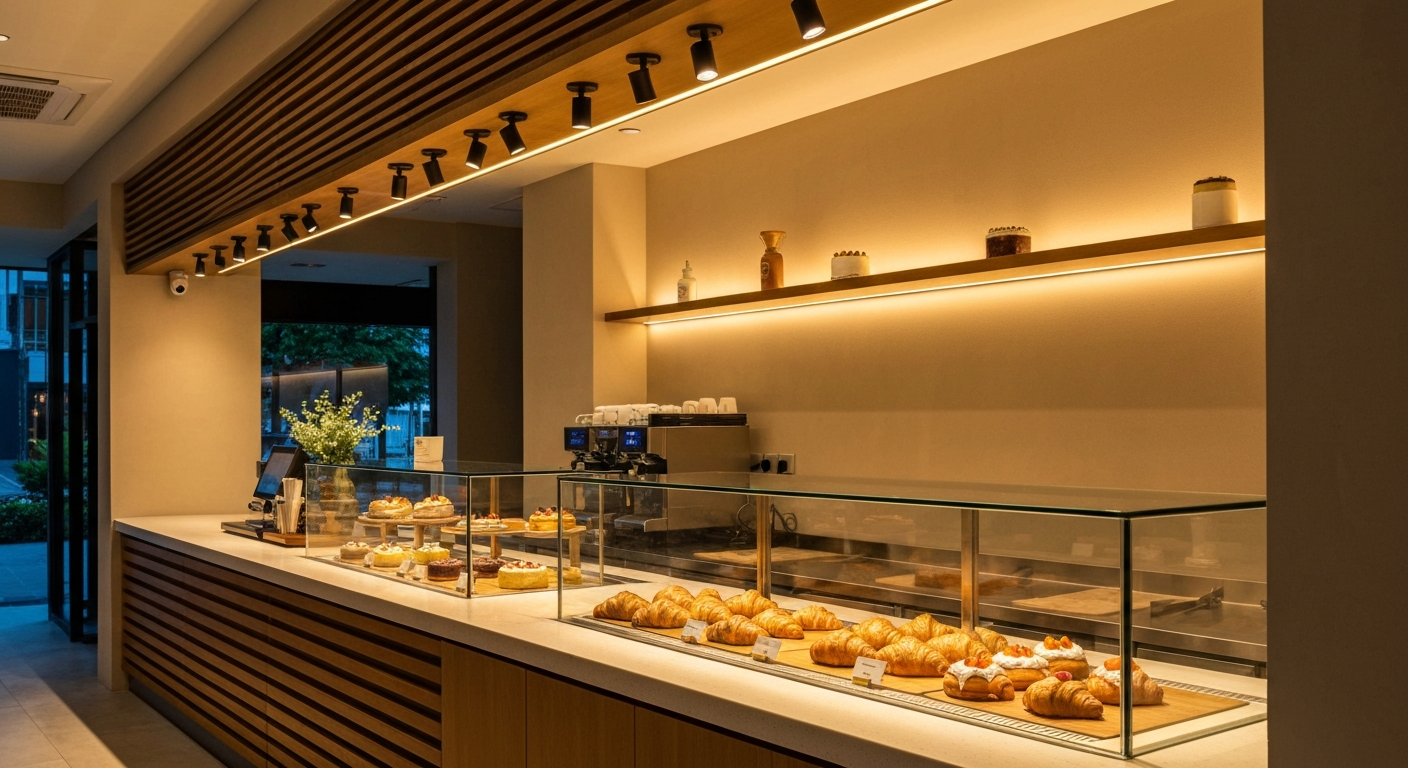 แทรคไลท์ร้านเบเกอรี่ spotlight บนเคาน์เตอร์ขนม Striva