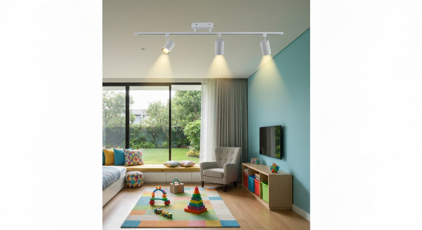 แทรคไลท์ห้องเด็กสไตล์มินิมอล magnetic track light ส่องพื้นที่เล่นและโต๊ะเรียน