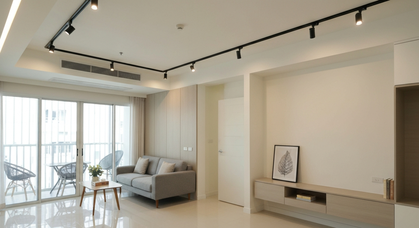 แทรคไลท์ magnetic track light ในห้องคอนโด ติดตั้งโดยไม่ทุบผนัง
